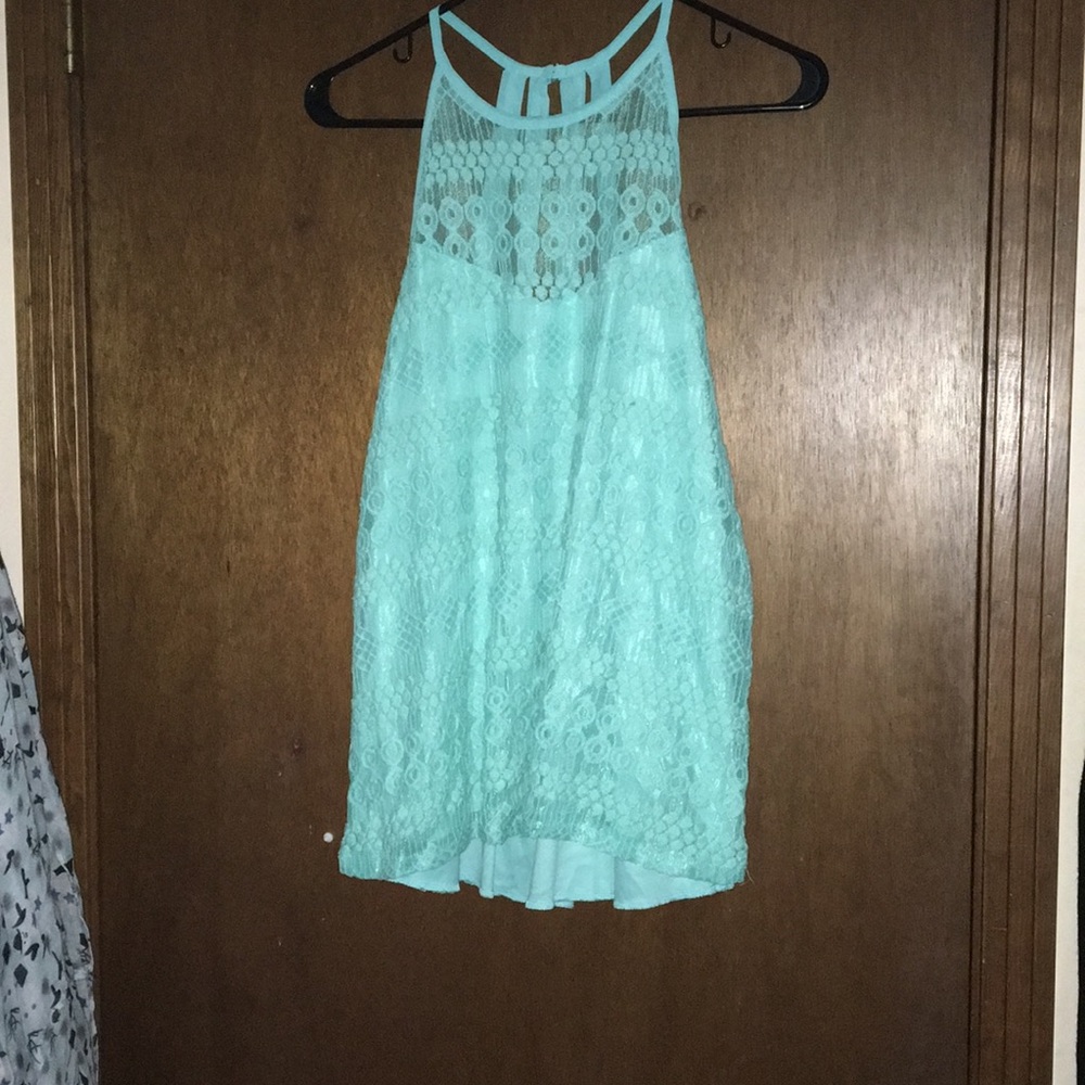 Blue Lace Halter Top Blouse